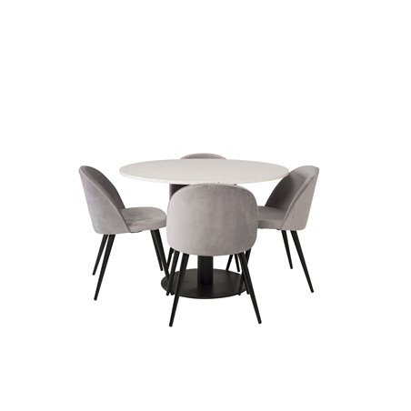 Razzia Dining Table ø106cm - White / Black, Velvet Dining Chair - Light Grey / Black_4