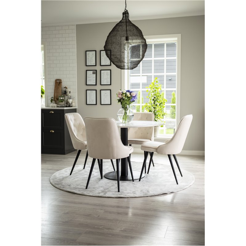 Razzia Dining Table ø106cm - White / Black, Velvet Deluxe Dining Chair - Beige / Black_4