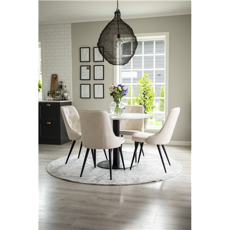 Razzia Dining Table ø106cm - White / Black, Velvet Deluxe Dining Chair - Beige / Black_4