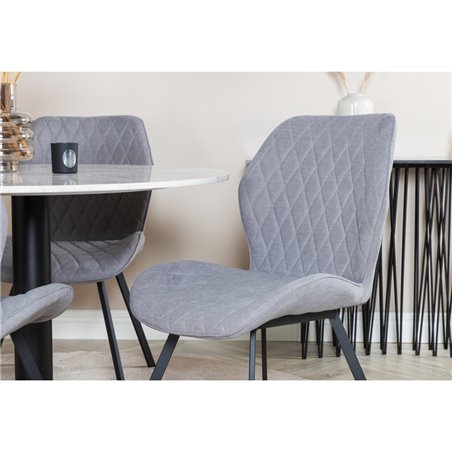 Estelle Round Dining Table ø106 H75 - White / Black, Gemma Dining Chair - Black Legs - Grey Fabric_4