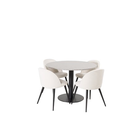 Razzia Dining Table ø106cm - Grey / Black, Velvet Dining Chair Corduroy - Beige / Black_4