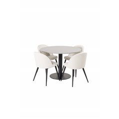 Razzia Dining Table ø106cm - Grey / Black, Velvet Dining Chair Corduroy - Beige / Black_4