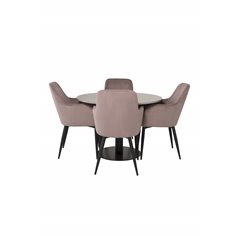 Razzia Dining Table ø106cm - Grey / Black, Comfort Dining Chair - Pink / Black_4