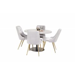 Razzia Dining Table ø106cm - Grey / Black, Velvet Deluxe Dining Chair - Light Grey / Brass_4