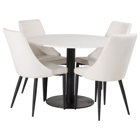 Razzia Dining Table ø106cm - White / Black, Leone Dining Chair - Beige / Black_4