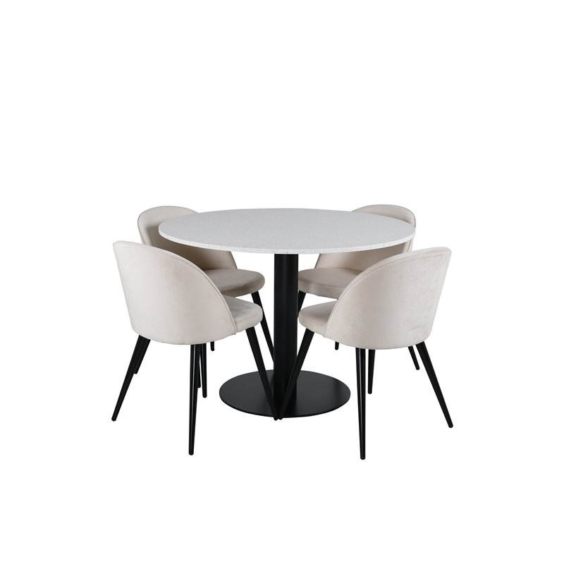 Razzia Dining Table ø106cm - White / Black, Velvet Dining Chair - Beige / Black_4