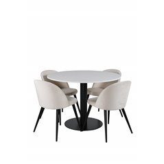 Razzia Dining Table ø106cm - White / Black, Velvet Dining Chair - Beige / Black_4