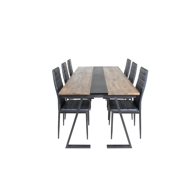 Jakarta Dining Table , 200*90*H75 - Dark Teak / Black, Slim High Back Dining Chair - Black Legs - Black PU_6