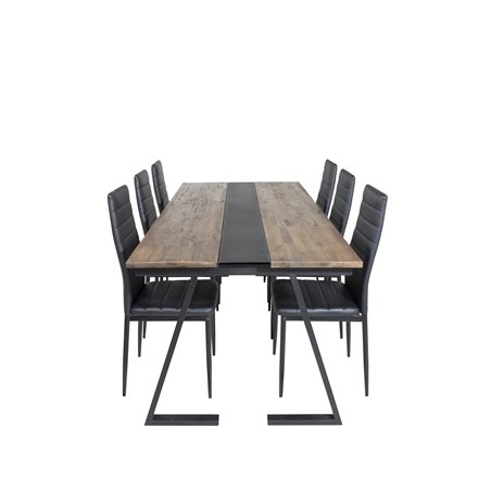 Jakarta Dining Table , 200*90*H75 - Dark Teak / Black, Slim High Back Dining Chair - Black Legs - Black PU_6