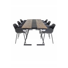 Jakarta Dining Table , 200*90*H75 - Dark Teak / Black, Comfort Plastic Dining Chair - Black Legs -Black Plastic_6