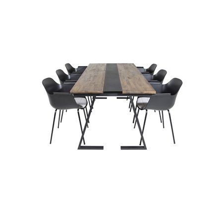 Jakarta Dining Table , 200*90*H75 - Dark Teak / Black, Comfort Plastic Dining Chair - Black Legs -Black Plastic_6