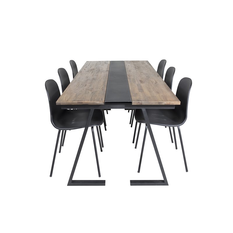 Jakarta Spisebord, 200 * 90 * H75 - Mørk Teak / Sort, Arctic Dining Chair - Sorte Ben - Sort Pla stic_6