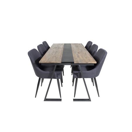 Jakarta Dining Table , 200*90*H75 - Dark Teak / Black, Plaza Dining Chair - Black Legs - Black Fabric_6