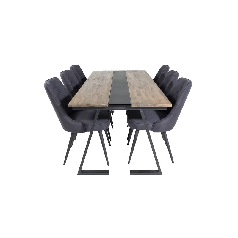 Jakarta Dining Table , 200*90*H75 - Dark Teak / Black, Velvet Deluxe Dining Chair - Black Legs - Black Fabric_6