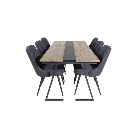 Jakarta Dining Table , 200*90*H75 - Dark Teak / Black, Velvet Deluxe Dining Chair - Black Legs - Black Fabric_6