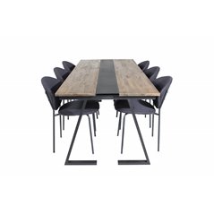 Jakarta Dining Table , 200*90*H75 - Dark Teak / Black, Vault Dining Chair - Black Legs - Black Fabric_6