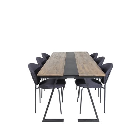 Jakarta Dining Table , 200*90*H75 - Dark Teak / Black, Vault Dining Chair - Black Legs - Black Fabric_6