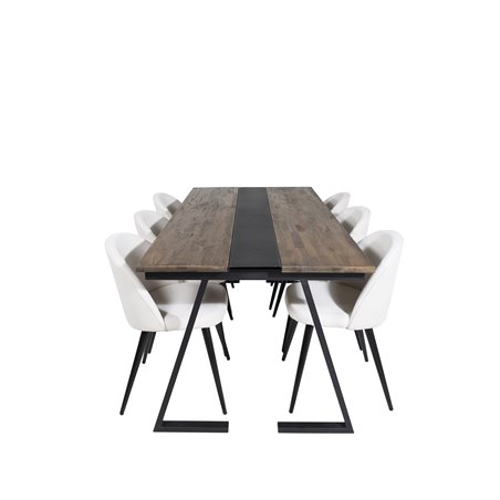 Jakarta Dining Table , 200*90*H75 - Dark Teak / Black, Velvet Dining Chair Corduroy - Beige / Black_6