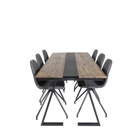 Jakarta Dining Table , 200*90*H75 - Dark Teak / Black, Polar Dining Chair with Spin function - black Legs - Black PU - Black Sti