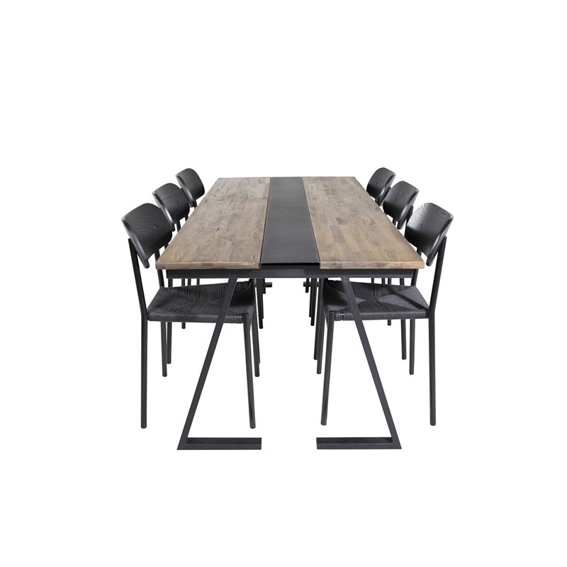 Jakarta Dining Table , 200*90*H75 - Dark Teak / Black, Polly Dining Chair - Black / Black_6