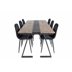 Jakarta Dining Table , 200*90*H75 - Dark Teak / Black, Polar Diamond Dining Chair - Black Legs - Black Velvet_6