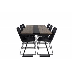 Jakarta Dining Table , 200*90*H75 - Dark Teak / Black, Muce  Dining Chair - Black Legs - Black Fabric_6