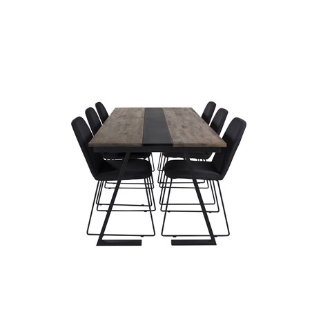 Jakarta Dining Table , 200*90*H75 - Dark Teak / Black, Muce  Dining Chair - Black Legs - Black Fabric_6