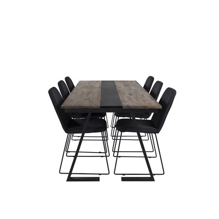 Jakarta Dining Table , 200*90*H75 - Dark Teak / Black, Muce  Dining Chair - Black Legs - Black Fabric_6