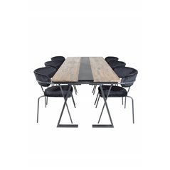 Jakarta Dining Table , 200*90*H75 - Dark Teak / Black, Arrow armchair - Black Legs - Black Velvet_6