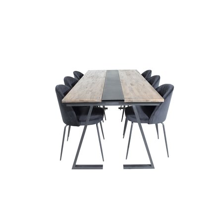 Jakarta Dining Table , 200*90*H75 - Dark Teak / Black, Wrinkles Dining Chair - Black Legs - Black  Velvet_6