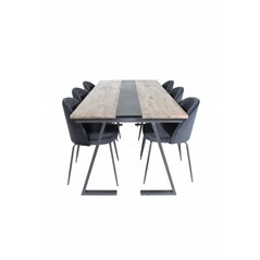 Jakarta Dining Table , 200*90*H75 - Dark Teak / Black, Wrinkles Dining Chair - Black Legs - Black  Velvet_6