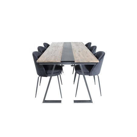 Jakarta Dining Table , 200*90*H75 - Dark Teak / Black, Wrinkles Dining Chair - Black Legs - Black  Velvet_6