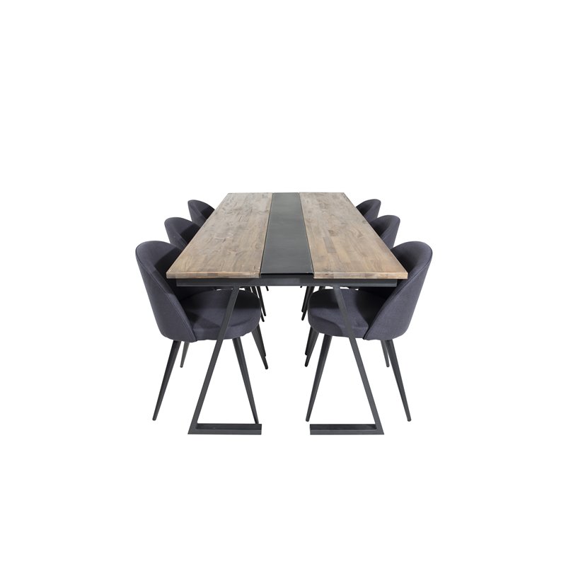 Jakarta Dining Table , 200*90*H75 - Dark Teak / Black, Velvet Dining Chiar  - Black legs- Black Fabric_6