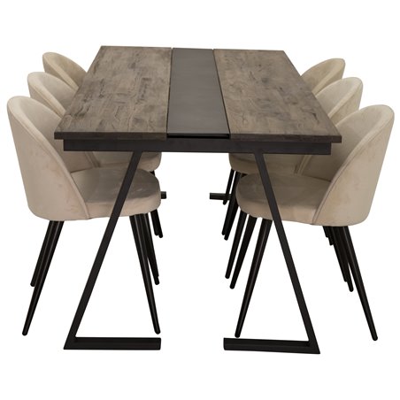 Jakarta Dining Table , 200*90*H75 - Dark Teak / Black, Velvet Dining Chair - Beige / Black_6