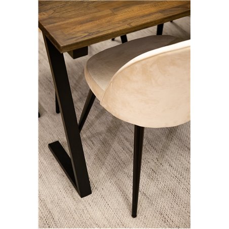 Jakarta Dining Table , 200*90*H75 - Dark Teak / Black, Velvet Dining Chair - Beige / Black_6