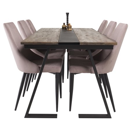 Jakarta Dining Table , 200*90*H75 - Dark Teak / Black, Leone Dining Chair - Pink / Black_6