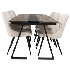 Jakarta Dining Table , 200*90*H75 - Dark Teak / Black, Velvet Deluxe Dining Chair - Beige / Black_6