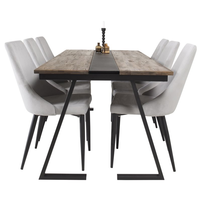 Jakarta Dining Table , 200*90*H75 - Dark Teak / Black, Leone Dining Chair - Grey / Black_6