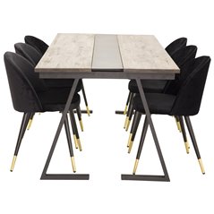 Jakarta Dining Table , 200*90*H75 - Dark Teak / Black, Velvet Dining Chair Brass - Black / Black_6