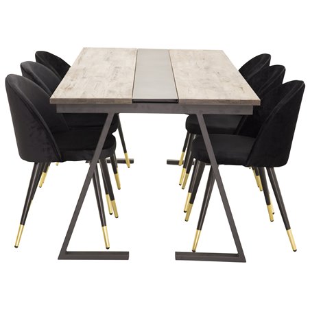 Jakarta Dining Table , 200*90*H75 - Dark Teak / Black, Velvet Dining Chair Brass - Black / Black_6