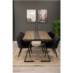 Jakarta Dining Table , 200*90*H75 - Dark Teak / Black, Velvet Dining Chair Brass - Black / Black_6