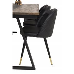 Jakarta Dining Table , 200*90*H75 - Dark Teak / Black, Velvet Dining Chair w, Stiches - PU - Black / Black_6