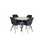 Silar Dining Table - Round 100 cm - "Wood Look" Melamine / Black Legs, Gemma Dining Chair - Black Legs - Black Fabric_4