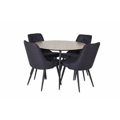 Silar Dining Table - Round 100 cm - "Wood Look"  Melamine / Black Legs, Velvet Deluxe Dining Chair - Black Legs - Black Fabric_4