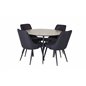 Silar Dining Table - Round 100 cm - "Wood Look"  Melamine / Black Legs, Velvet Deluxe Dining Chair - Black Legs - Black Fabric_4