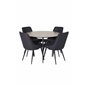 Silar Dining Table - Round 100 cm - "Wood Look"  Melamine / Black Legs, Velvet Deluxe Dining Chair - Black Legs - Black Fabric_4