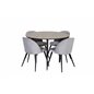 Silar Dining Table - Round 100 cm - "Wood Look"  Melamine / Black Legs, Velvet Dining Chair - Light Grey / Black_4