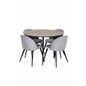 Silar Dining Table - Round 100 cm - "Wood Look"  Melamine / Black Legs, Velvet Dining Chair - Light Grey / Black_4