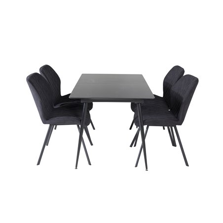 Silar Extention Table  - Black Melamine / Black Legs, Gemma  Dining Chair - Black Legs - Black Fabric_4