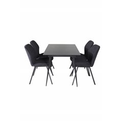 Silar Extention Table  - Black Melamine / Black Legs, Gemma  Dining Chair - Black Legs - Black Fabric_4